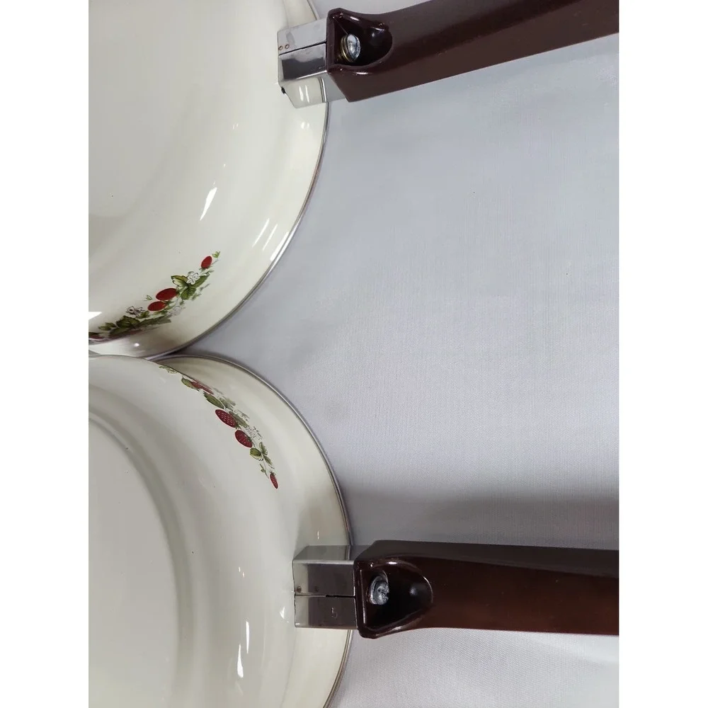 VTG Sheffield Strawberries n Cream Enamel Skillets Fry Pan Set 8